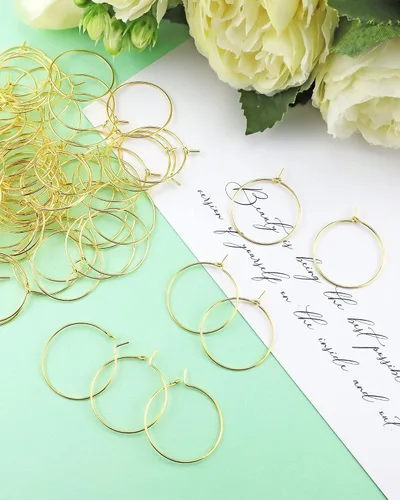 Vista 7 de JIALEEY 100 anillos de cristal de vino de 0.98 pulgadas chapados en oro de 0.98 pulgadas (0.984 in), aro abierto para hacer joyas, boda, fiesta