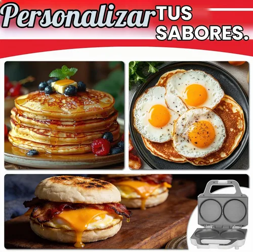 Vista 4 de SugarWhisk - Mini máquina doble para hacer panqueques, máquina eléctrica para hacer arepas, plancha para panqueques, ideal para panqueques