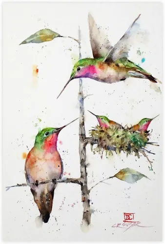 Vista 13 de Póster artístico de Dean Crouser 16 pinturas de acuarela de la familia de colibríes sobre lienzo, póster para decoración de dormitorio, paisaje