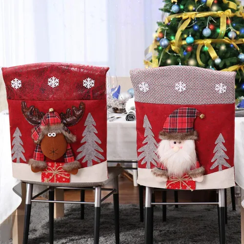 Vista 3 de Protector de cubierta trasera para silla de comedor de Papá Noel y renos navideños, adornos para decoración de interiores de Navidad, fiestas Muñeco