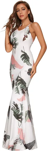 Vista 5 de SheIn - Vestido sexy largo hasta el tobillo con diseño a rayas, para mujer, vestido de fiesta de verano con tirantes delgados y espalda descubierta