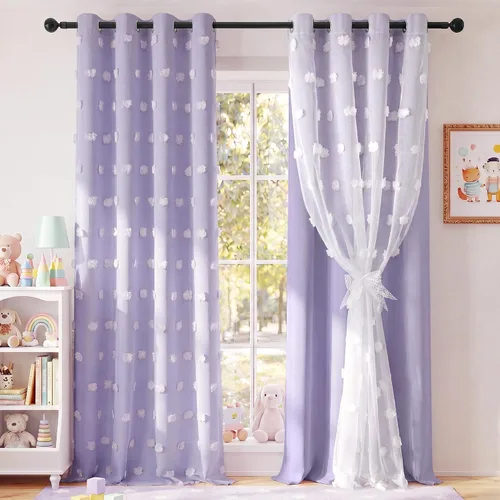 Vista 16 de RYB HOME Cortinas rosas con bonito pompón transparente superposición de 96