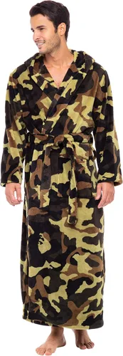 Vista 8 de Alexander Del Rossa Bata de baño de vellón afelpado suave, con capucha, para hombre, bata larga y cálida Verde militar