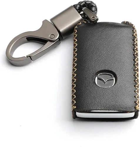 Vista 8 de Funda de cuero para Mazda 3 Hatchback CX-5 CX-30 CX-9, llavero inteligente de 4 botones, con cadena (Marrón)