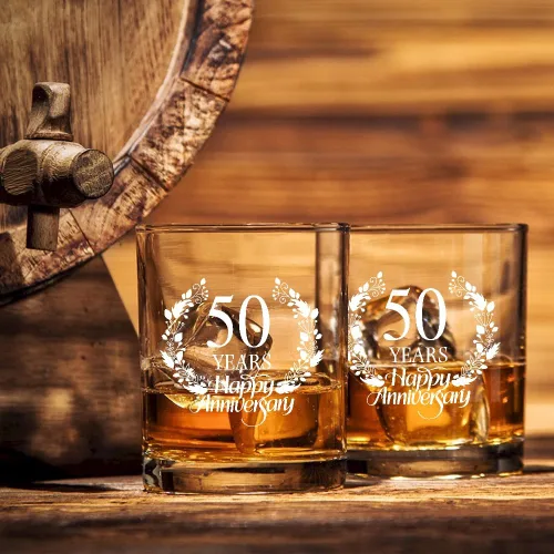 Vista 5 de Perfectinsoy Juego de regalo de 50 años de cristal de whisky, regalo de boda de 50 aniversario para mamá, papá, abuelos, alma gemela, pareja