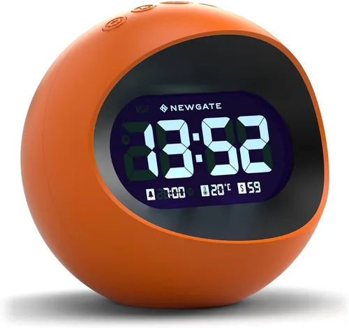 Vista 12 de NEWGATE® Reloj despertador Centre of The Earth Reloj LCD digital retro redondo Negro Ideal para mesita de noche, escritorio o estante