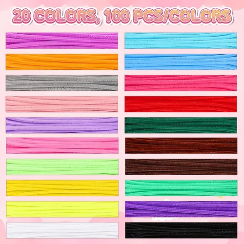 Vista 3 de 2000 PCS Pipe Cleaners Bulk 20 Colors Chenille Stems Pipe Cleaners Craft