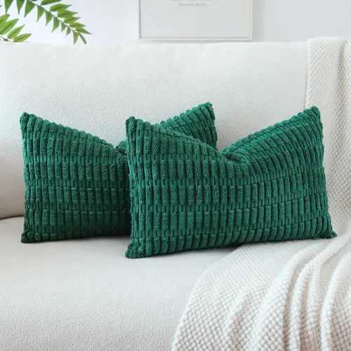 Vista 16 de OTOSTAR - Paquete de 2 fundas de almohada decorativas de pana suave de 18 x 18 pulgadas, funda de cojín a rayas estilo bohemio para sofá, cama, sala