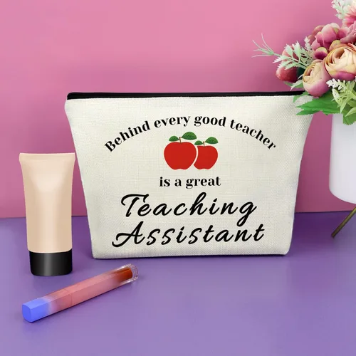 Vista 2 de Sazuwu Bolsa de maquillaje para profesores, Detrás de cada buen maestro hay un gran asistente de enseñanza, Impreso/Gráfico