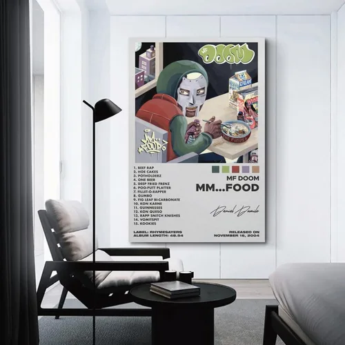 Vista 3 de Póster de MF Doom Mm Food Music Album Cover Firmado Edición Limitada, Póster en lienzo para decoración de pared, imagen impresa para sala de estar
