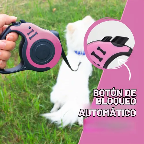 Vista 2 de Correa retráctil para perros pequeños y medianos, automática, telescópica, cinta para mascotas de 10/16 pies, duradera y práctica, con asa A1- rosa