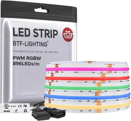Vista 12 de BTF-LIGHTING FCOB COB Tira de luz LED RGBW 6500K 896LED/m 3m DC12V Flexible de cambio de color de alta densidad y luz uniforme de 12mm de ancho