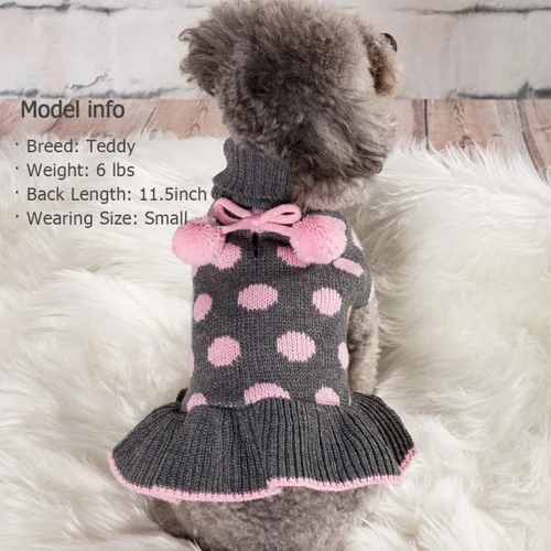Vista 6 de KYEESE Suéteres para Perros con Agujero para la Correa Suéter Vestido Pequeño de Cuello Alto para Perros para Hembra Tejido de Lunares Cálido Ropa