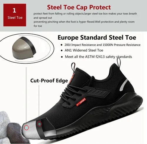 Vista 2 de ulogu Steel Toe Sneakers for Men Women Breathable and Lightweight Safety Construction Work Shoe