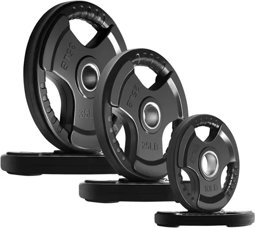 Vista 19 de RitFit Olympic Rubber Grip Weight Plates, 2-Inch Barbell Set Solid Iron Core, Rubber Coated, 2-Inch Olympic Bar Compatible, 3-Hole Grip, 2.5LB to