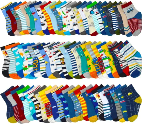 Vista 8 de SkiBeaut Calcetines antideslizantes para niños y niñas de 1 a 7 años, 12 pares de calcetines para niños y niñas