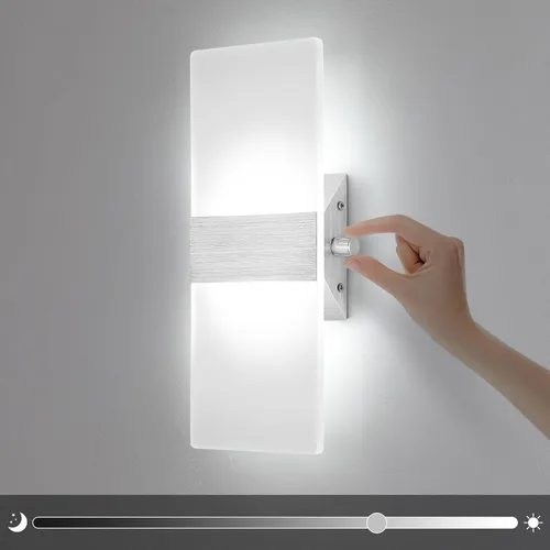 Vista 10 de Lightess Apliques de pared modernos con interruptor regulable. Lámpara de pared LED de 12 W, de acrílico, con luz superior e inferior