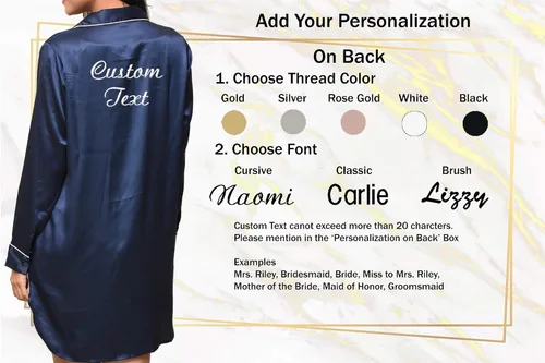 Vista 5 de BlushBridesCo Personalized Sleep Shirts for Women, Silky Satin Pajama Shirt, Button Down Nightwear XS-3XL