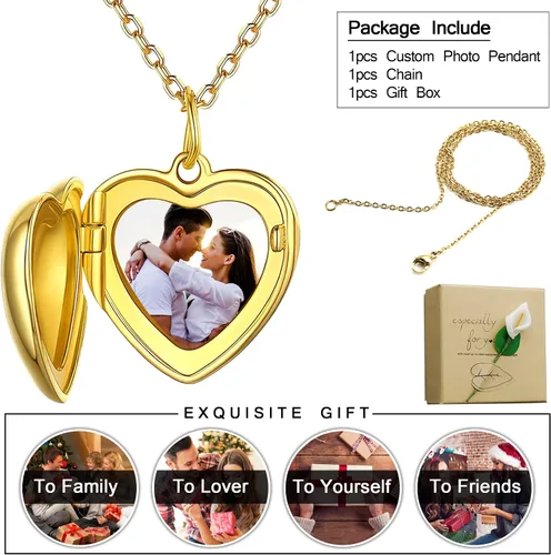 Vista 7 de Sterling Silver Heart Locket Necklace for Women, Angel Wings Lockets Necklace for Women That Hold Pictures, GoldSilverRose Gold Personalized Engrave