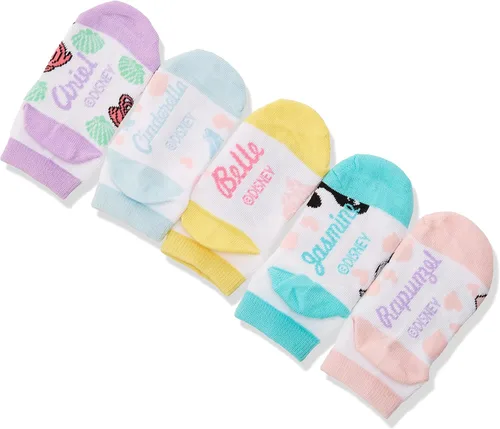 Vista 3 de Disney Princess - Calcetines cortos para niñas paquete de 5