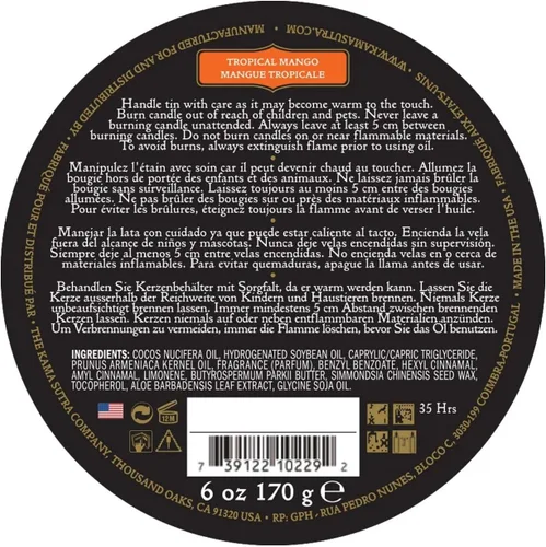 Vista 2 de KAMA SUTRA Vela de Masaje Ignite con Aceite de Coco y Fórmula Libre de Cera a Base de Soja – Aroma Tropical a Mango, 6 oz/170 g
