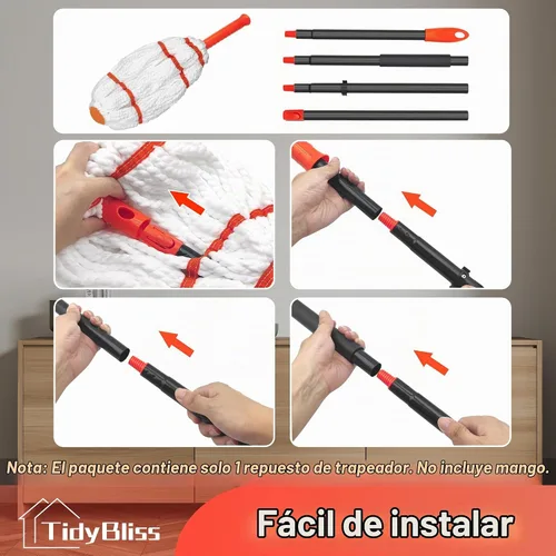 Vista 5 de Repuesto de cabezal de trapeador giratorio para limpieza de suelos, repuesto de microfibra lavable de algodón con almohadilla para fregar