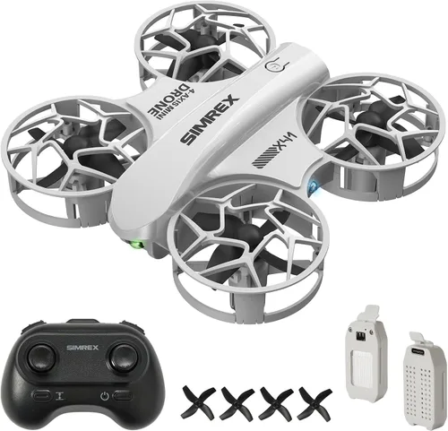 Vista 10 de SIMREX Mini dron para niños con giro de 360° y luces LED, cuadricóptero a control remoto, retención de altitud, despegue/aterrizaje con una tecla, 3