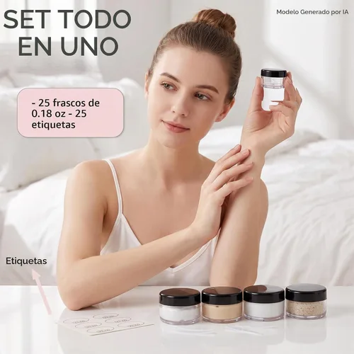 Vista 4 de 5 Gramos Contenedores de Muestra con Tapas, 25 Piezas Mini Contenedores de Maquillaje, Contenedores Cosméticos de Viaje de Plástico Vacío con Negro