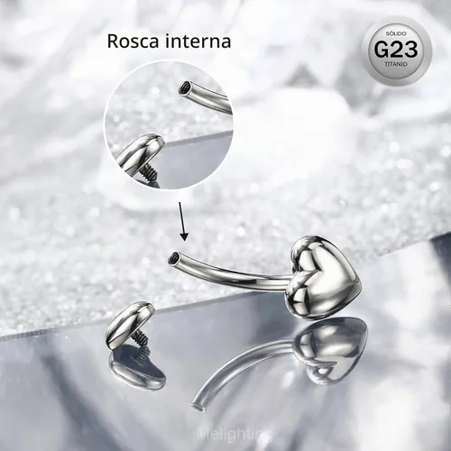 Vista 4 de Melighting Titanium Belly Button Ring 14G Heart Belly Ring Internally Threaded G23 Titanium Navel Piercing Hoop Navel Barbell Body Piercing Jewelry