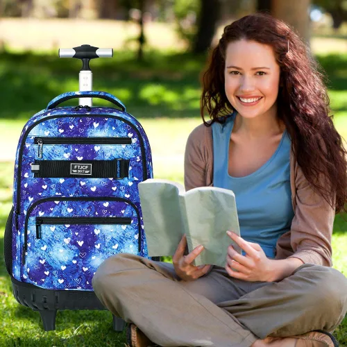 Vista 2 de 3 piezas de mochila rodante para mujeres y hombres, bolsa de 21 pulgadas para adultos con ruedas, juego de mochilas con ruedas para niñas y niños