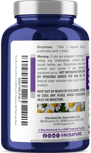 Vista 3 de NusaPure Cápsulas de matricaria, 380 mg, 200 cápsulas vegetales (sin OMG, sin gluten)