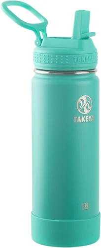 Vista 11 de Takeya Actives - Botella de agua con tapa con popote, duradera y de fácil cuidado, con aislamiento de acero inoxidable, tapa sin BPA con asa