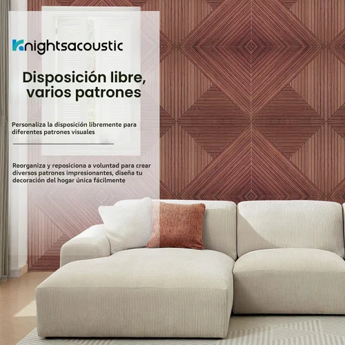 Vista 6 de Paquete de 8 paneles acústicos de pared, paneles de espuma a prueba de sonido con patrón de madera para paredes, paneles acústicos decorativos