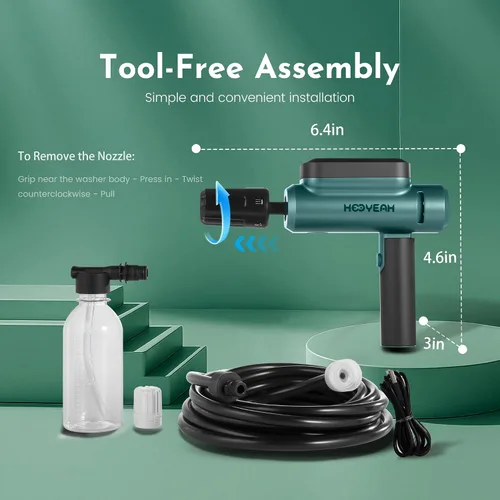 Vista 2 de Hooyeah Lavadora a presión inalámbrica portátil, rociador de agua de mano alimentado por batería de litio, máximo 217 PSI, boquilla 5 en 1 y olla