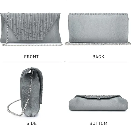 Vista 3 de Bolso de mano de noche con diamantes de imitación con purpurina para boda, fiesta, cóctel, baile de graduación, bolso formal en caja de regalo