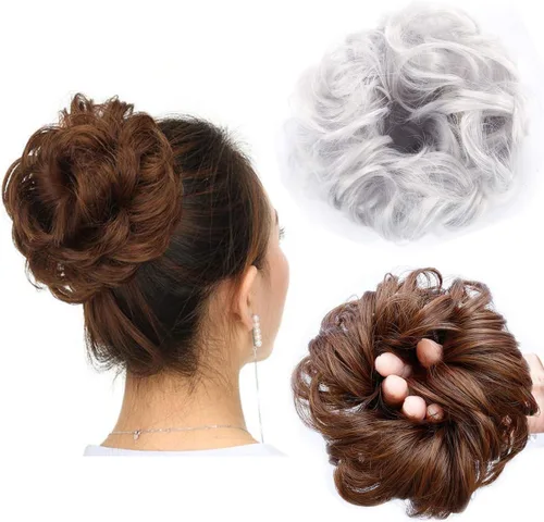 Vista 16 de Cabello sintético despeinado, grueso, extensiones para coleta, cabello recogido