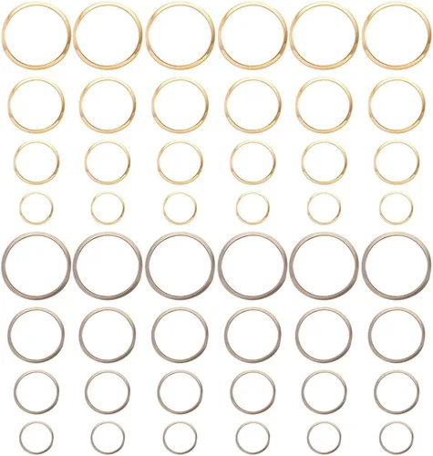 Vista 20 de FASHEWELRY 35 anillos de acero inoxidable con eslabones de corazón, 4 tamaños, diseño de corazón dorado, bisel abierto, conectores para colgar