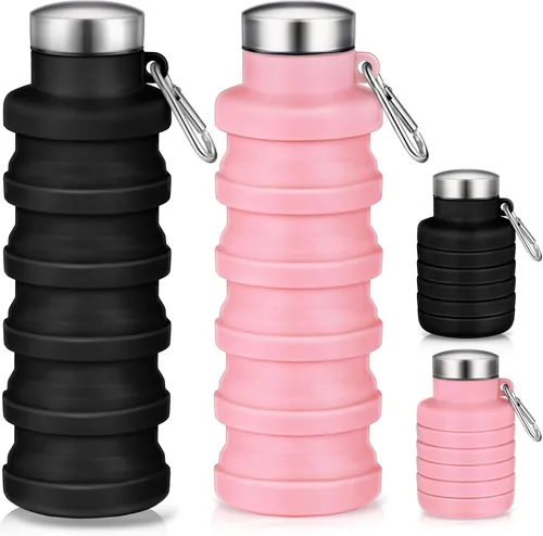 Vista 12 de Baderke - 2 botellas de agua plegables, 17 onzas, negro, gris y blanco