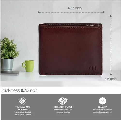 Vista 5 de Carteras RFID delgadas para hombres - Cartera de bolsillo frontal de piel genuina
