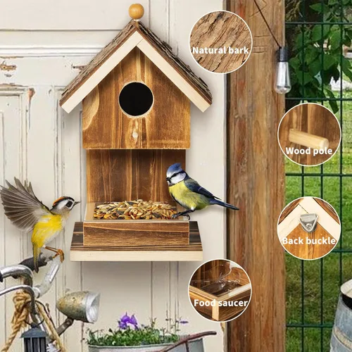 Vista 2 de Casas de pájaros para colgar en el exterior, comedero para colibríes, cardenal Wren, pájaros silvestres, pájaros silvestres, pequeña casa de pájaros