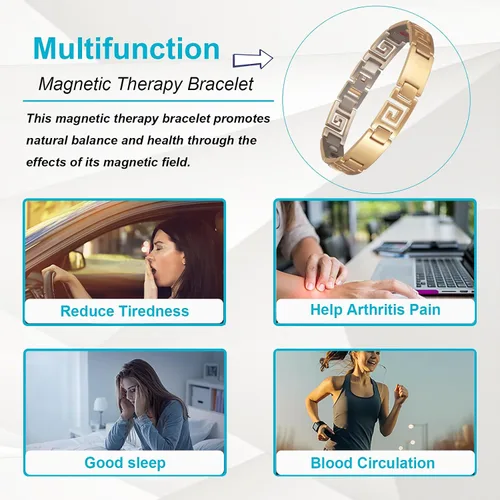 Vista 4 de Pulsera magnética para mujeres y hombres, 9.44 pulgadas, diseño único, pulsera de acero de titanio dorado, regalos de joyería de moda (0710G)