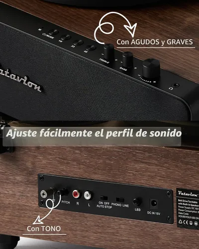 Vista 7 de Tocadiscos de vinilo con altavoces integrados, tocadiscos Bluetooth todo en uno para 33/45 RPM, tocadiscos de alta fidelidad para discos de vinilo