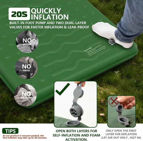 Vista 5 de HiiPeak Memory Sleeping Pad, Compact 3" Thick Foam Sleeping Mats with Pillow, 9.5 R-Value Insulated Camping Mattress Pad, Easy Inflate & Deflate