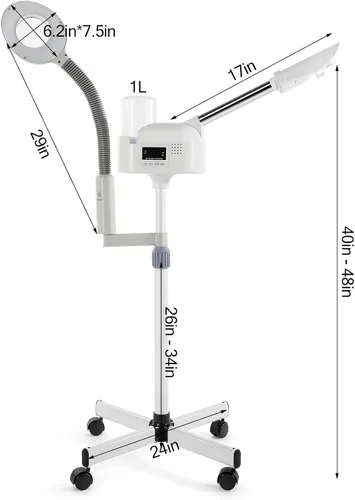 Vista 5 de Vaporizador Facial Profesional 2 en 1 Vaporizador para Cara Lámpara LED de Aumento 5X Vaporizador Facial para Esteticista Equipo Facial de Belleza