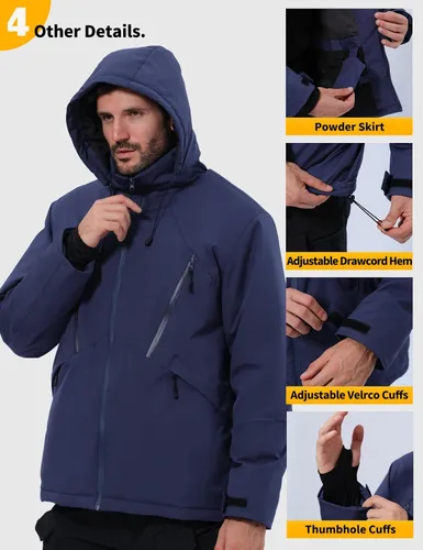 Vista 6 de GEMYSE Chaqueta de esquí para hombre, abrigo de nieve de invierno, impermeable, con capucha, aislante, resistente al viento, parka con múltiples