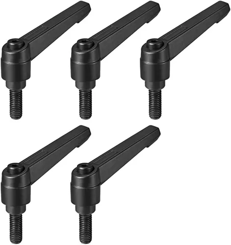 Vista 28 de uxcell 5 piezas de manija de palanca de sujeción ajustable M5 x 1.969 in de óxido negro métrico de acero al carbono macho roscado perillas de mano