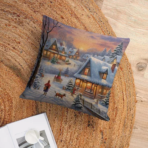 Vista 6 de Fundas de almohada de 16 x 16 pulgadas, diseño de pueblo de invierno, decoración de Navidad, para sofá, sala de estar, dormitorio