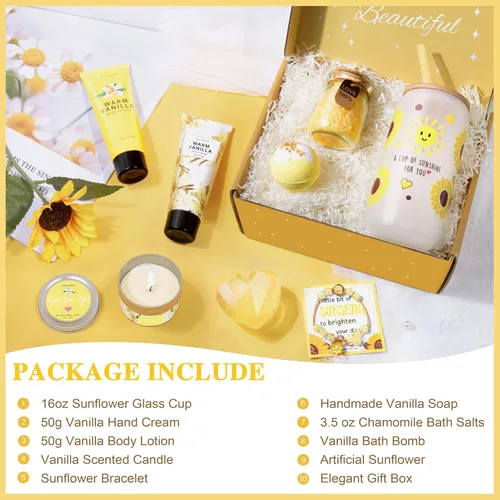 Vista 2 de Regalos para mujeres, Juego de autocuidado cálido de vainilla de 10 piezas para baño y cuerpo para amigas, para ella, mejor amiga, mamá, esposa