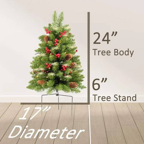 Vista 3 de Árbol de Navidad de 30 pulgadas preiluminado, 2 juegos de árboles de Navidad, preiluminados, LED, funciona con pilas, decoración de Navidad al aire