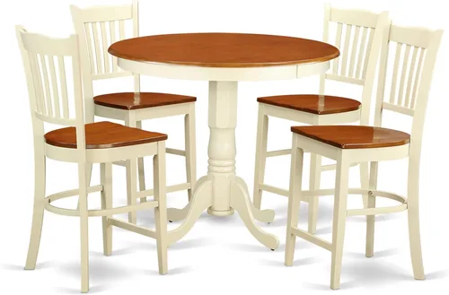 Vista 9 de East West Furniture JAGR3-OAK-W - Juego de mesa de comedor de 3 piezas de altura de encimera de cocina contiene una mesa redonda de madera con Roble
